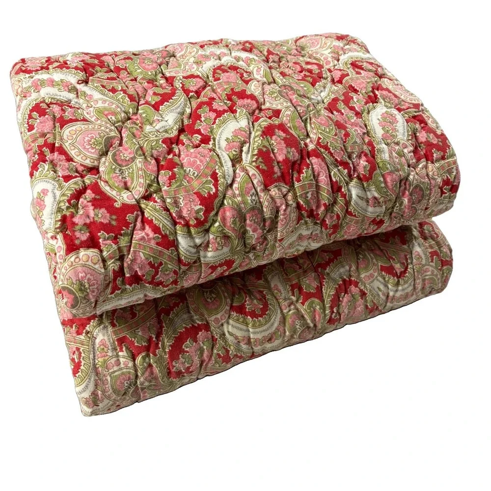Pottery Barn Georgia Quilted Paisley Pillow Shams Red Pink Paisley Standard Size
